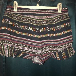 LOFT Shorts Womens Black Floral Stripe Ruffle